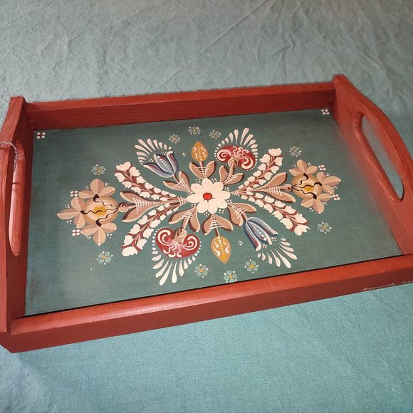 Hand Painted Folk Transylvanian Serving Tray Wood Authentic design ethnic - Picture 1 of 6